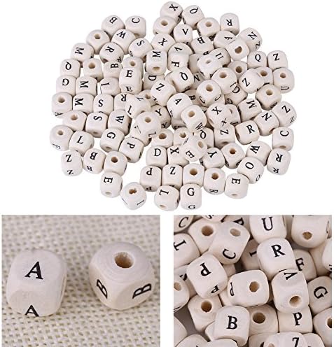 Garosa DIY Wooden Letter Beads 10mm Square 100 Pieces Natural Maple Wood for Jewelry Making