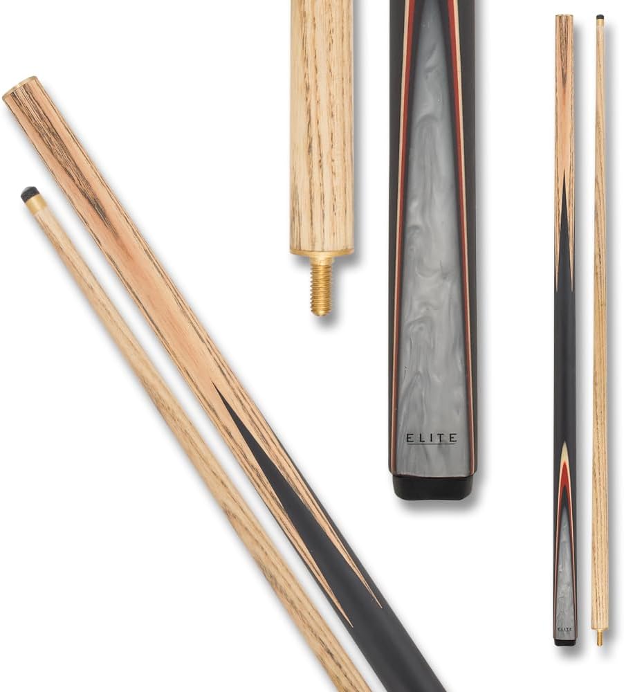 Elite ELSNK13 Snooker Pool Cue - Blonde Ash, Black Stained Maple with Red, Black, and Pearly White