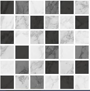 LPS Self Adhesive Wall Tiles Stickers - 10 PCS Black Grey Moroccan Mosaic Style Kitchen Wall Art DIY Tiling Traditional Vintage Design Peel and Stick Tile Paint Stick on Tiles (Black Marble)