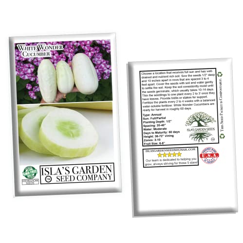 White Wonder Cucumber Seeds For Planting, 50+ Heirloom Seeds Per Packet, (Isla's Garden Seeds), Non Gmo Seeds, Botanical Name: Cucumis Sativus, Great Home Garden Gift #TOP7