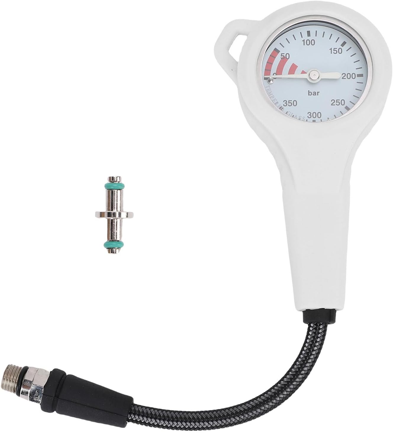 Buachois Scuba Diving Pressure Gauge with Hose, Submersible Pressure Meter Test Tool with Luminous White Dial for Underwater Diving Equipment
