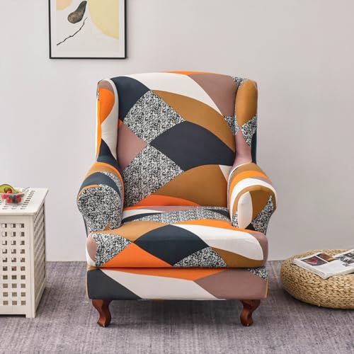 Funda de sillón wing elástica con estampado moderno y tejido suave de 2 piezas 2