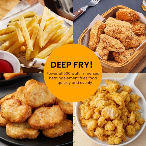 Image of SUSTEAS 1.5 Liter /1.35QT Electric Deep Fryer, 900W, Timer Control, Adjustable Temperature, Lid with Viewing Window and Removable Frying Basket, Stainless Steel, Perfect for Kitchen, French Frie