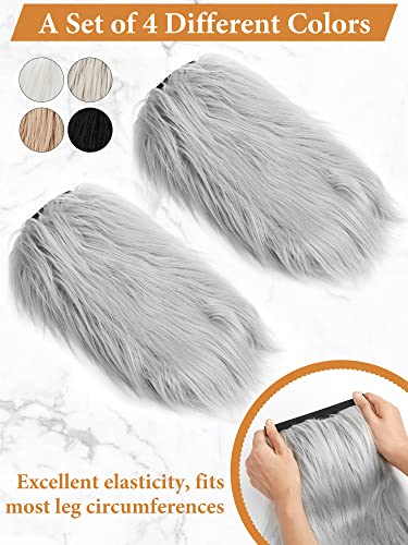 Jagely 4 Pairs Faux Fur Leg Warmers Fluffy Fuzzy Long Boots Cuffs Winter Warm Boot Covers Fur For Women Party Costume Holiday Festival Performance Carnival Classic Color/ Black, White, Gray, Brown #TOP1