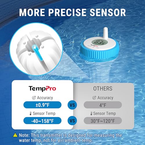 Image of TempPro Waterproof Wireless Pool Thermometer Easy Read, Digital Pool Thermometer Floating for Swimming Pool, Hot Tub, Cold Plunge, Pond, Upgraded IPX8 Water Temperature Monitor (Previously ThermoPro)