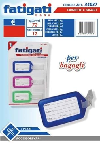 Fatigati Srl L.Travel Targhette Bagagli 3Pz 34037, Come Da Foto