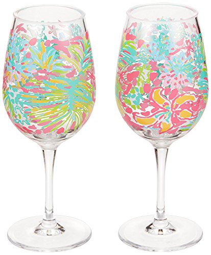 Lilly Pulitzer Acrylic Wine Glass Set, Spot Ya, Pink, Pack of 2