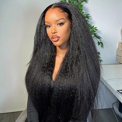 Perruque naturelle sans colle Yaki Straight pré-pincée 180% densité pour femme débutante.