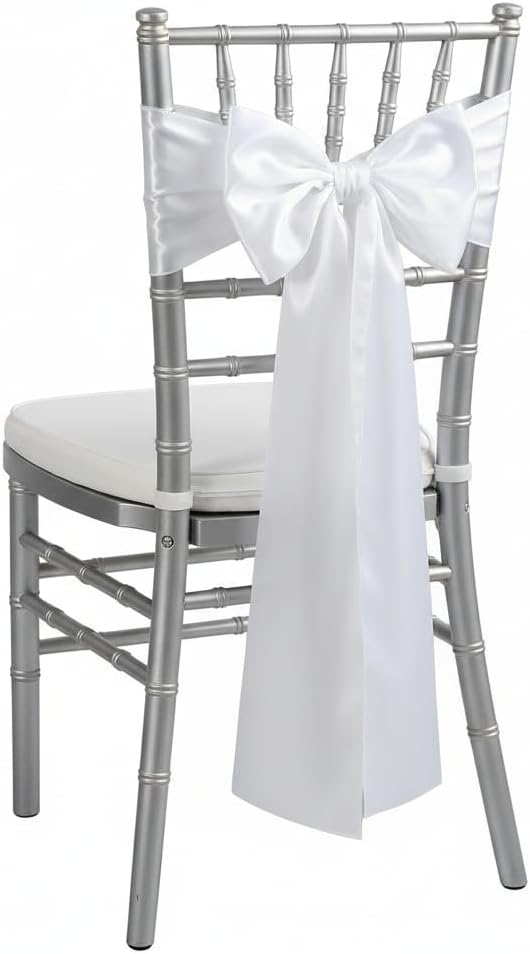 Satin Chair Sashes Chair Bows Ribbons Party Wedding Decoration (10, White) | Satin Chair Bow Chair Tie Back Chairs Decor Sashes Bows for Chair Covers
