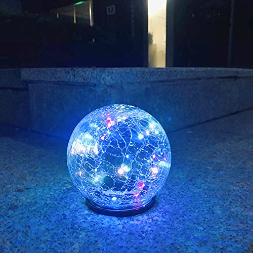 Lampes solaires en forme de boule de verre craquelé, lumières de chemin à énergie solaire, guirlande lumineuse d'extérieur, lumière d'ambiance, patio (coloré, petit)