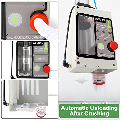 Taisher Wall Mounted Can Aluminum Can Crusher，Eco-Friendly Recycling Tool，Heavy Duty Pneumatic Cylinder Soda Beer Can Crusher，Automatic Discharge #TOP5