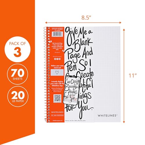 Carnet à spirales ligné Whitelines 70 feuilles Roaring Spring notes numériques