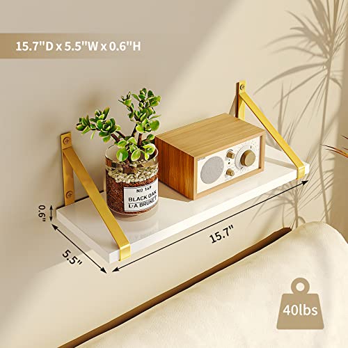 Fixwal White Floating Shelves, Wall Mounted Bathroom Shelves Set Of 3, Farmhouse Wall Decor For Bedroom, Kitchen, Living Room And Plants (Gold Bracket) #TOP3