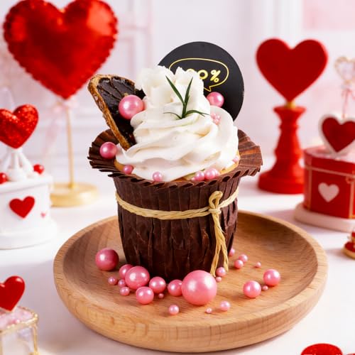 Image of Pink Sprinkles for Cake Decorating, Valentines Sprinkles, 4 Sizes Pearl Edible Sugar 130g /4.6oz, Cupcake, Ice Cream, Donuts, Macaron Toppings Supplies (2mm, 4mm, 7mm, 1cm)