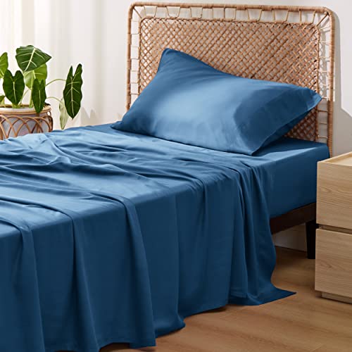 Image of Bedsure Cooling Sheets Twin, Rayon Derived from Bamboo, PureWoven, Breathable & Soft Twin Sheets Set, Deep Pocket Up to 16 Inches, Hotel Luxury Silky Bedding for Hot Sleepers, Teal