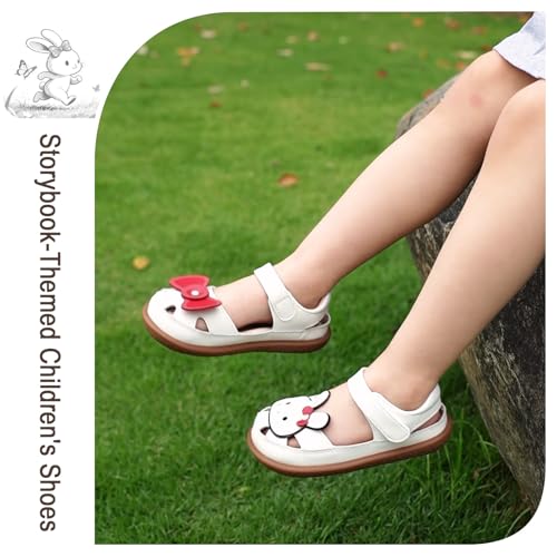 Image of Toddler Girl Sandals with Flower, ‌Breathable Leather kids Closed Toe Sandals, Soft Rubber Non-Slip Summer Shoes for Little Girls 2-7 Years