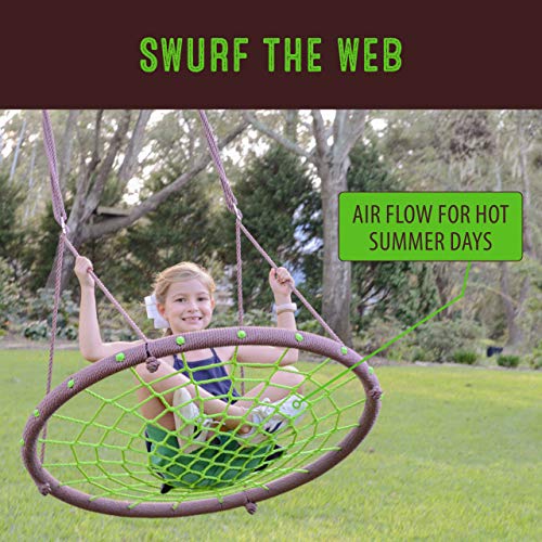 Swurfer Web Tree Swing, Saucer Swing – Tree Swings for Kids Outdoor, Outdoor Swing for Kids, Weather Resistant, Durable Aluminum Frame, Adjustable Rope, Easy Tool Free Assembly, Holds up to 500lbs