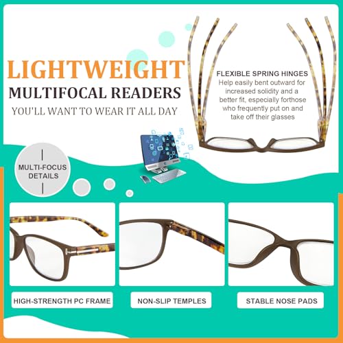 Image of Progressive Reading Glasses Men Women Photochromic Multifocal Glasses Blue Light Blocking UV400 No-Line Spring Hinge