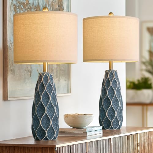 27.5" Ceramic Table Lamps for Living Room Bedroom Lamps Set