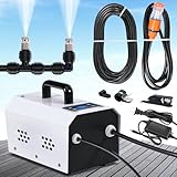 Outdoor Misting Cooling System High Pressure Misters for Outside Patio with Pump Kit, 65.6FT Misting Line with Brass Mist Nozzles Self Priming Sprayer Misters for Chicken Coop Garden Greenhouse