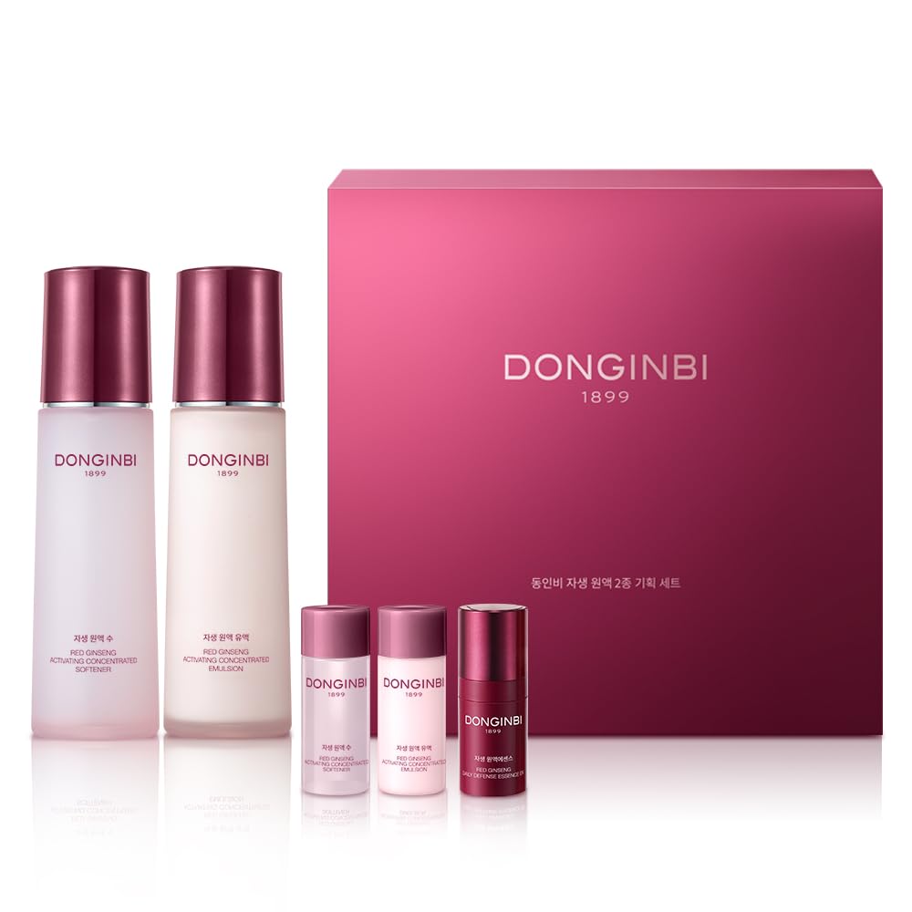 Donginbi Red Ginseng Activating Concentrated Set - Vegan Firming & Skin Barrier Repair Toner(4.4 floz) & Essence(4.4 floz), Moisturizer for Face, Korean Ginseng Skin Care Set