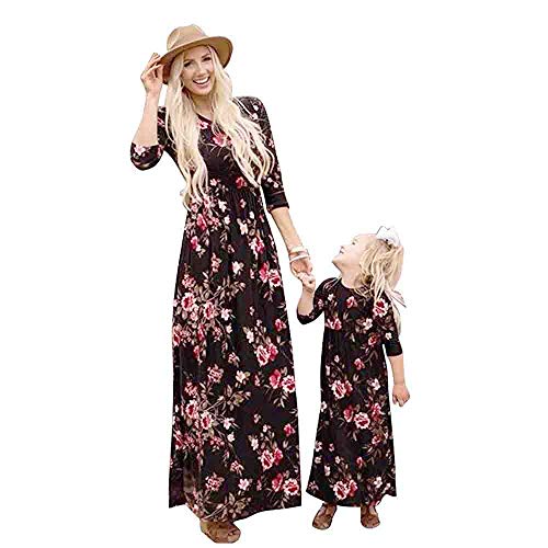 douleway Famille Mère Fille Robes Florale Décontractée Longue Robe de