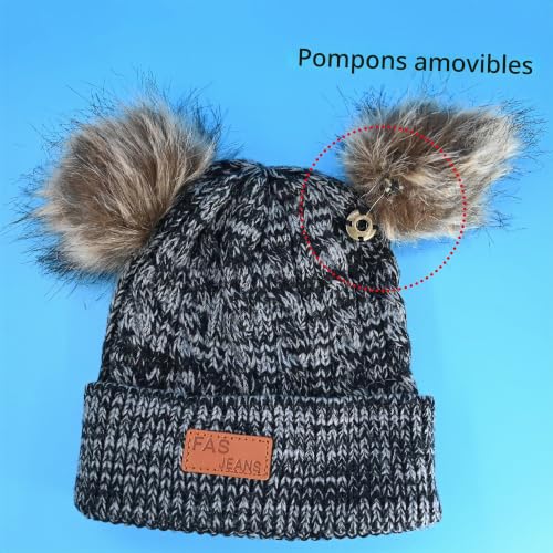 LINSOCLE 3 en 1 Bonnet Enfant Fille, Ensemble Echarpe Enfant Hiver avec Pompon, Tour de Cou avec Doublure, Hiver Accessoires Ensemble Set Pour 2 à 6 ans – vue 4