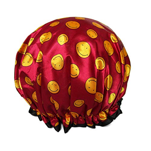 1 Pcs Waterproof Shower Cap for Women Long Hair,Well-stitched Elastic Designed Double Layer Bath Cap for Girl (17 Smiley)