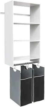 Easy Track 680139-WH Wall Mounted Wardrobe Closet Storage Organizer Kit System with Shelves and Hanging Hamper Kit, White