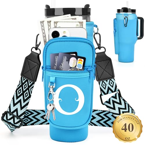 Initial Water Bottle Holder with Strap for Stanley Cup 40 oz with Handle