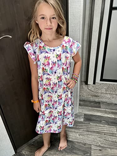 Unifaco Girls Nightgowns Cat Printed Sleepwear Cute Princess Pajamas Dresses Homewear Shirt (01 Kitten, 11-12 Years) #TOP2