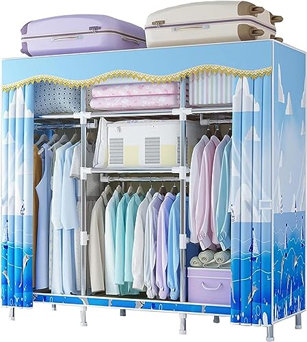 Armario de lona plegable con barra para colgar y estantes organizadores ropa de 82x45x170cm