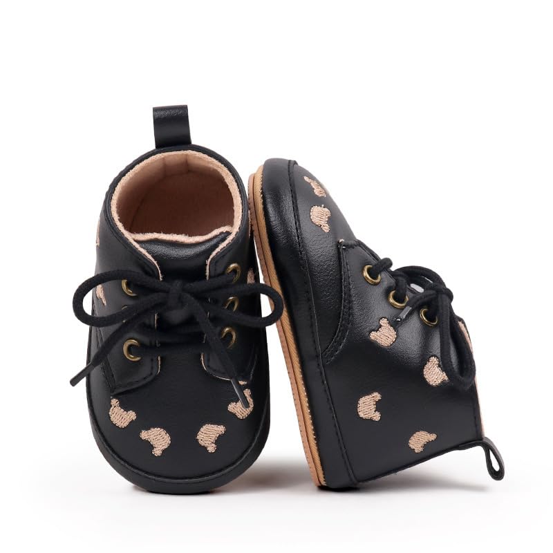 Baby Boys High Top Ankle Shoes, Newborn Embroidery Pu Leather First Walkers Shoes2