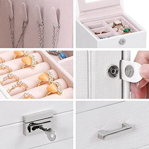 ANWBROAD 6 Tier Huge Jewelry Box Jewelry Organizer Box Display Storage Case Holder with Lock Mirror Girls Jewelry Box for Earrings Rings Necklaces Bracelets Gift Faux Leather JJB004