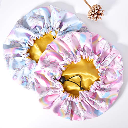 Aileam Kids Unicorn Bonnet Adjustable Satin Bonnet Sleeping Cap Soft Silk Night Hats For Natural Hair Teens Toddler Child Baby Reversible Double 2 Pack #TOP6