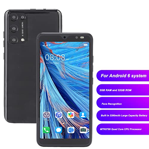 Bewinner Rino8 Pro Unlocked Smartphone, 5.45 Inch 2Gb Ram 32Gb Rom Face Recognition Dual Sim 3G Unlocked Mobile Phone Quad Core Cellphone For Android 6.0(Black) #TOP1