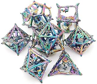 LDICEK DND Dice,Metal Dice Set DND,Hollow Metal Dice, Dice7 PCs Steampunk Polyhedral Dice Games Set for RPG,MTG,Pathfinder,D and D Dice Set D20 D12 D10 D8 D6 D4 D% (Dragon Dazzle Colour)