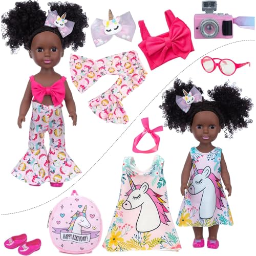 Muñeca negra de silicona 14.5 pulg con ropa y accesorios miniatura 2