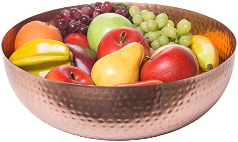 Red Co. 13" Elegant Handcrafted Hammered Round Bowl, Decorative Centerpiece, Large, Copper Finish