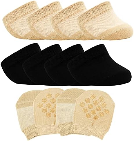 PoiLee 8 Pairs Toe Topper Socks Toe Liner Half Socks Seamless Non-Slip Toe Half Socks for Women, A587-M, Black & Skin