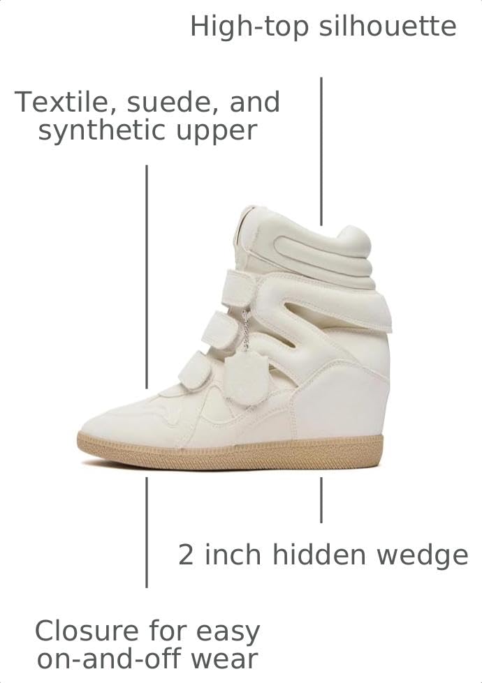 Image of Dsevht Hidden Wedge Sneakers for Women High Top Fashion Sneaker Suede High Heel Platform Tennis Triple Strappy Band Casual Vintage Dressy Comfy Campus Trendy Retro Sneaker