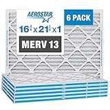 Aerostar 16 3/8 x 21 1/2 x 1 MERV 13 Pleated Air Filter, AC Furnace Air Filter, 6 Pack (Actual Size:...
