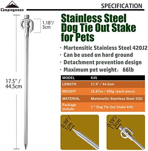CAMPINGMOON 17-Inch Dog Tie Out Stake for Pets Outdoors