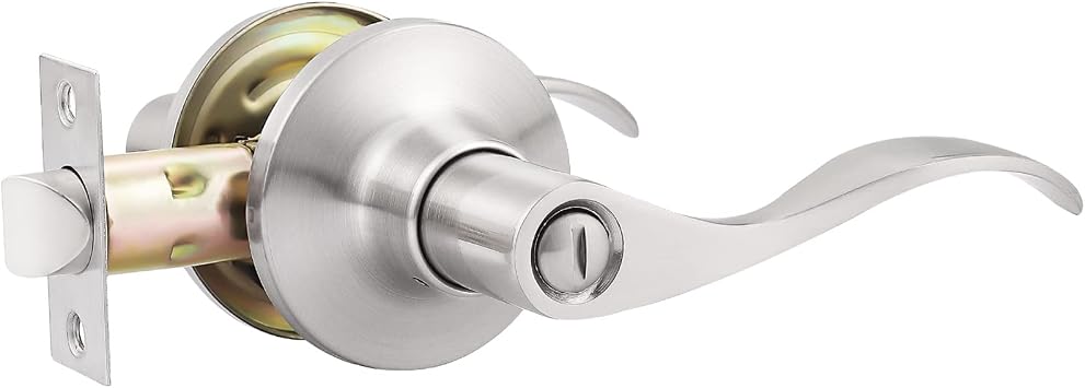 GOBEKOR 1 Pack Privacy Door Levers Brushed Nickel Lever Door Handles Interior for Bedroom and Bathroom Door Locks Wave Door Handles
