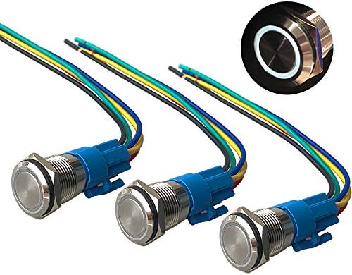 QitinDasen 3 Stuks 16mm Drukknopschakelaar – 12V/24V 5A, Groene LED, IP67 Waterdicht, Met Draadconnector – Voor Auto, Boot, Motor En Deurbel