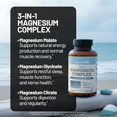 NatureWise Triple Magnesium Complex - Chelated - High Absorption Magnesium Glycinate + Malate + Citrate for Muscle Nerve & Sleep Support - Vegan 90 Capsules - image 2