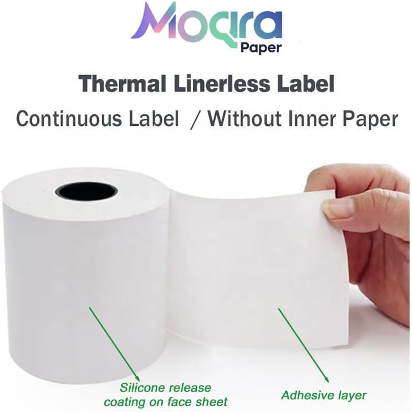 Moqra Sticky Thermal Receipt Paper Rolls (80mm) 3 1/8" x 170' 24 Rolls- Removable Label Compatible with TM-L90ii, TSP654IIsk and Other linerless Label Printers. Works with POS Systems (24 Rolls/Box) thumbnail