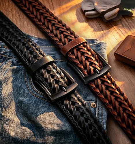 BULLIANT Men Belt 2Pack,Braided Woven Leather Belt For Men Golf Casual Jeans 1 3/8" - Image 3