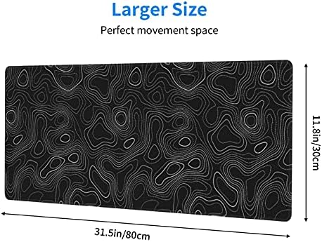 UYEUGV Topographic Mouse Pad Gaming Large XL Long Extend Black and White Mousepad Big Full Keyboard Desk Mat for Computer Laptop Office Non-Slip Rubber Stitched Edges 31.5×11.8 Inch, One Size