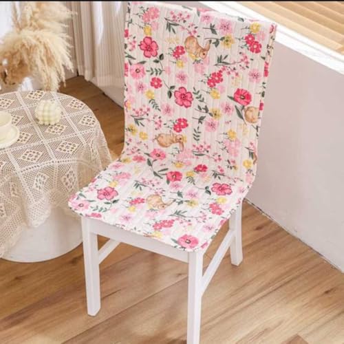 Image of HOMETHREADS Floral Quilted Cotton Chair Cover - Soft, Comfortable Dining Chair Seat Protector with Non-Slip Backing & Strong Elastic Strap for Snug Fit (Cream Pink, Pack of 4)